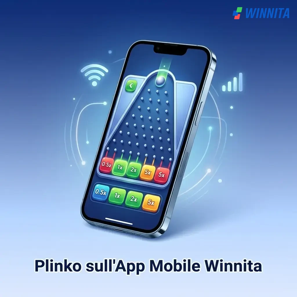 Schermata dell'app mobile Winnita con il gioco Plinko su dispositivi Android e iOS