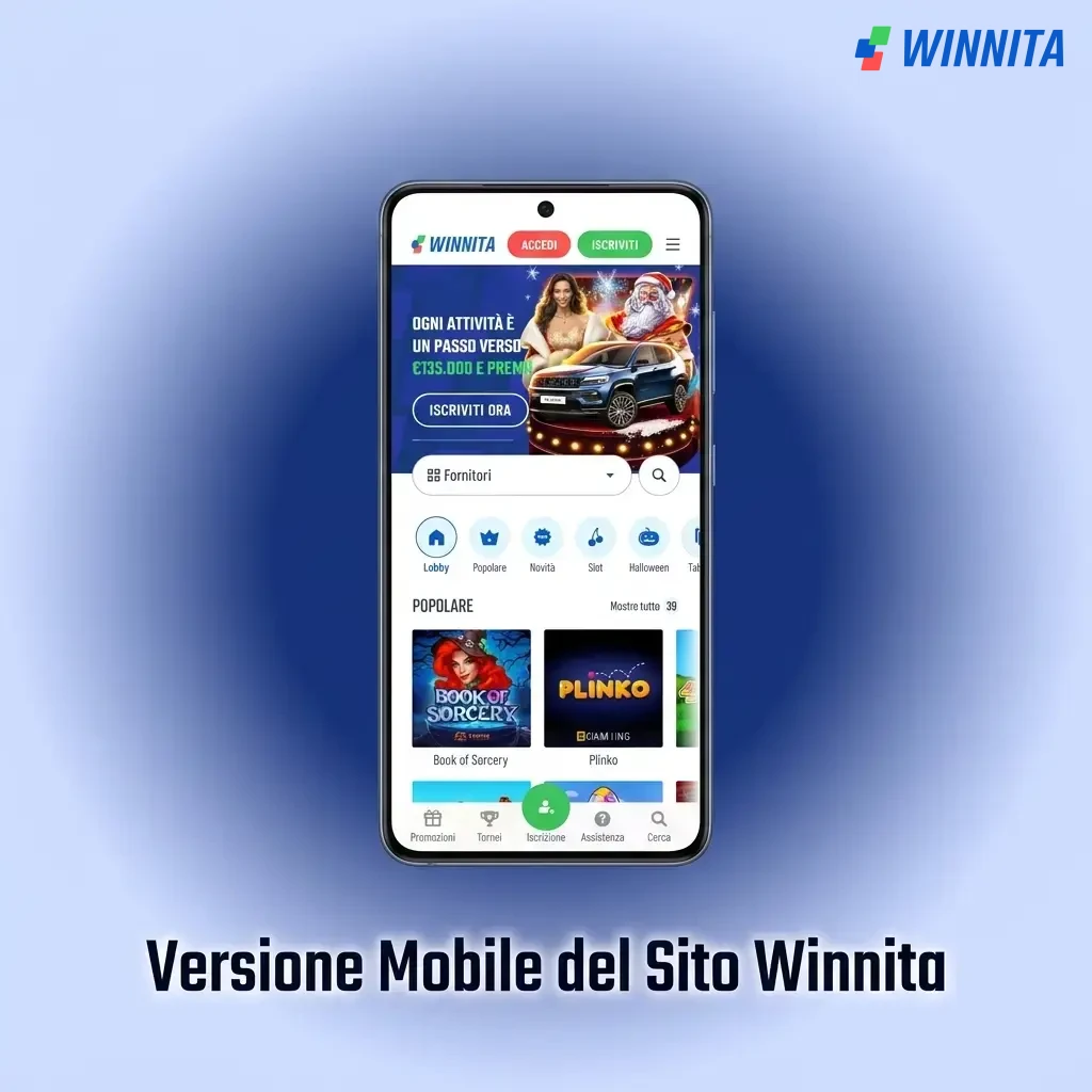 Versione mobile del sito Winnita su smartphone e tablet, compatibile con iOS e Android senza app