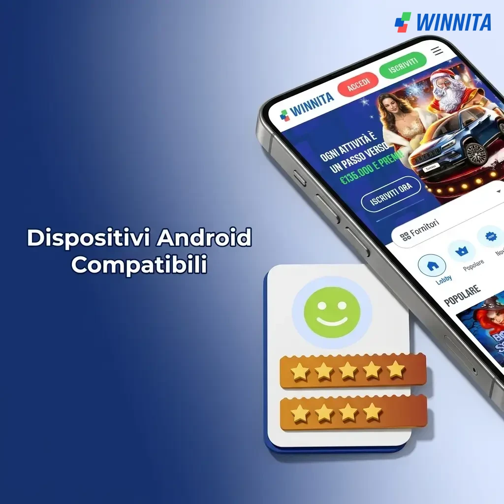 Dispositivi Android compatibili con l'app Winnita: Samsung, Xiaomi, OPPO, Huawei, OnePlus, Motorola, Pixel e Realme