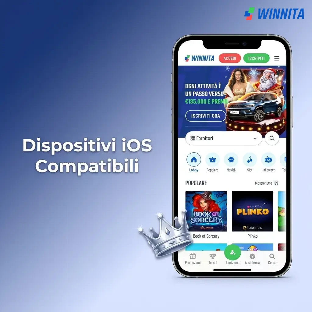 Dispositivi iOS compatibili con l'app Winnita: iPhone X, 11, 12, 13, 14 e 15 in tutte le varianti