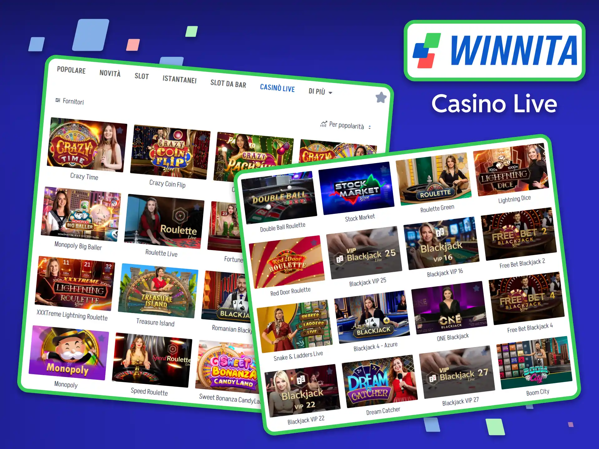 Vivi l'autentica atmosfera delle vere sale da gioco all'interno del Casinò Live di Winnita Italia.
