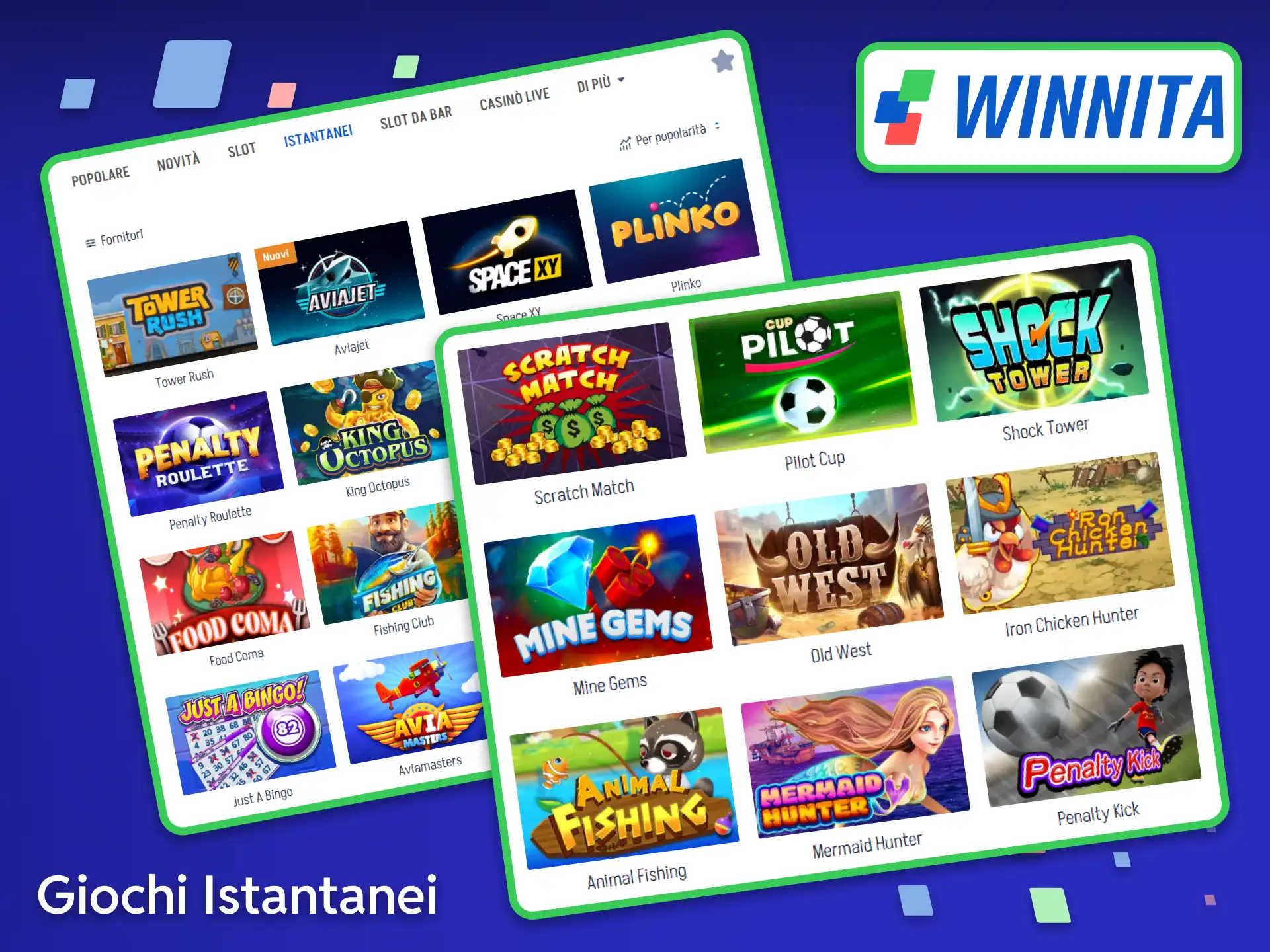 Se cerchi una scarica di adrenalina immediata, prova i Giochi Istantanei con dinamiche di gioco frenetiche e sessioni di gioco ultraveloci su Winnita.